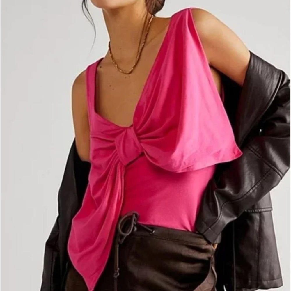 Free People All Tied Up Pink Bow Detail Top